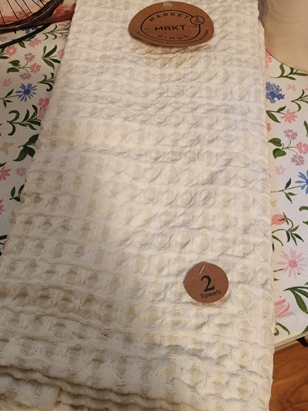 NWT MRKT Market Finds Cream Waffle Kitchen Towels - Set of 2